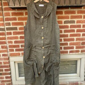 Transparente dress - Loden Green, Button Down front, One Size